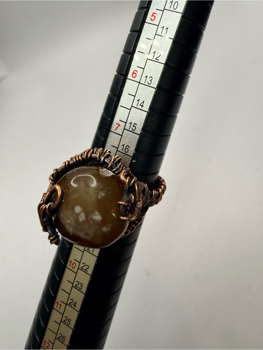 Wire-Wrapped Brown Agate Statement Ring Size 8